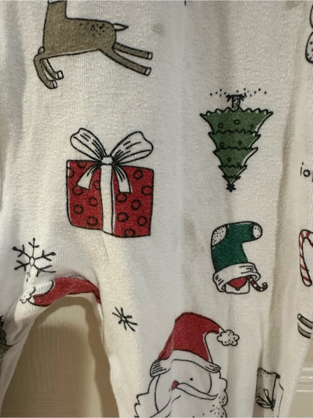 Carter's White and Red Santa Print Footed One-Piece Pajamas